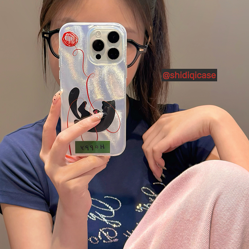 小众搞怪卡通毛球猫咪适用苹果15promax手机壳iPhone14pro新款13pro创意11女12细闪褶皱14高级15全包防摔硬套