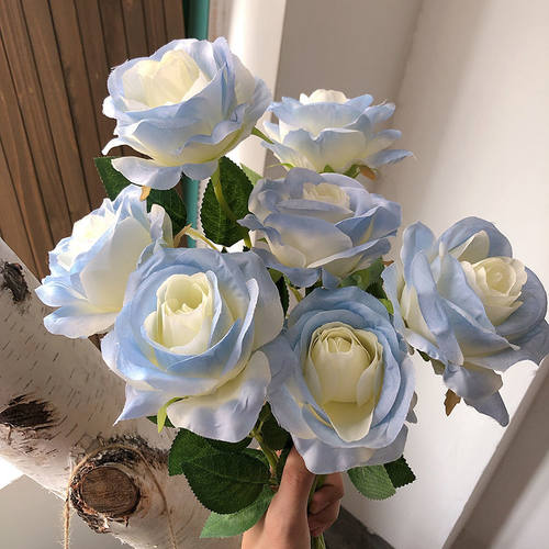 仿真碎冰蓝玫瑰花束情人节礼物 客厅卧室装饰花 婚礼婚庆拍摄道具 - 图0