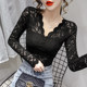 ເສື້ອຄໍ V-neck lace spring and autumn new sexy gauze bottoming shirt