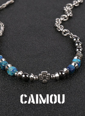 CAIMOU时尚简约十字架蓝方项链男