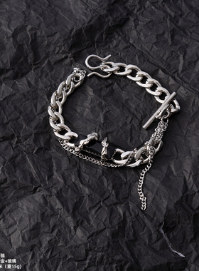 缠绕黑色宝石拼接手链男女潮酷