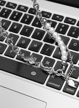 caimou首饰爱心珍珠男ins毛衣链