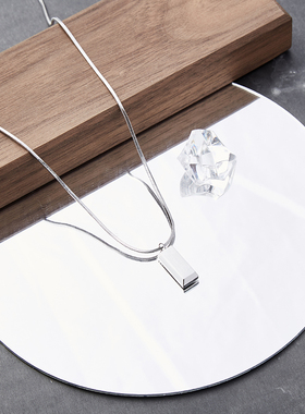 银色小方块简约男士项链女潮嘻哈