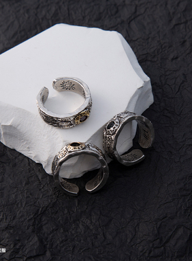 欧美字母镶钻戒指男潮冷淡风复古