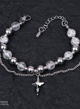 新款双层十字爆裂手链男小众个性