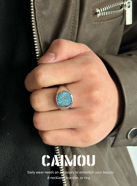 钛钢星空不锈钢戒指设计宇宙日月