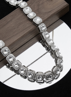 美式hiphop潮牌冰糖满钻项链钛钢