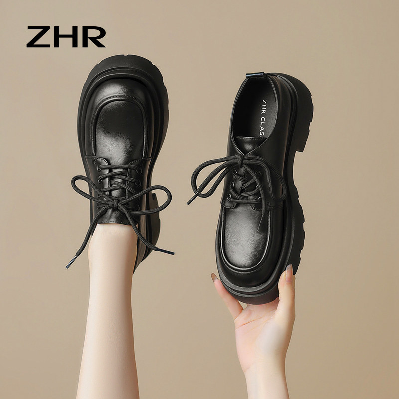 ZHR厚底小皮鞋女2025春秋新款黑色增高乐福鞋深口鞋子英伦风单鞋,淘宝优惠券,粉丝福利购,淘宝优惠卷