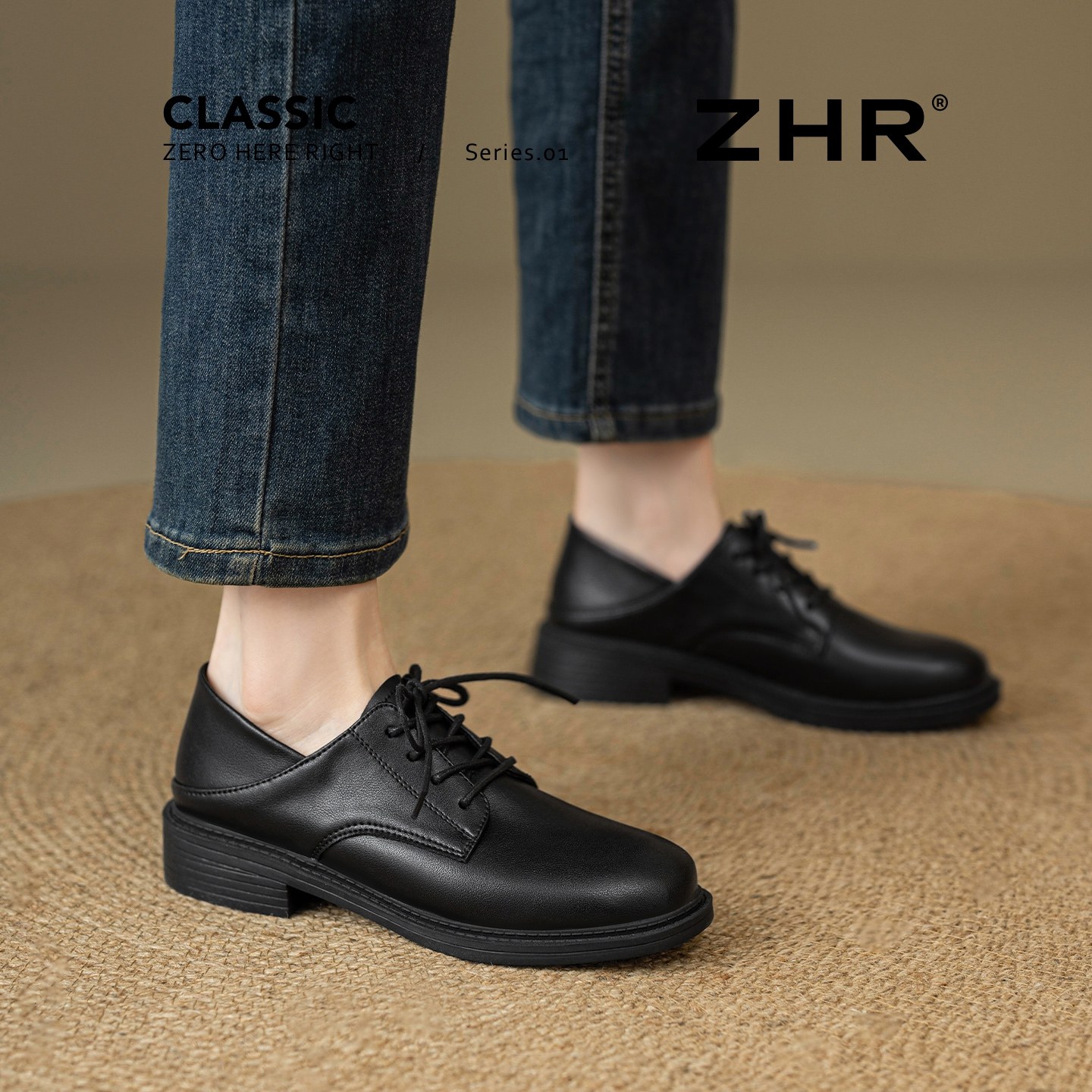 黑色单鞋女2025秋冬新款软底英伦风乐福鞋低跟系带通勤工作小皮鞋,淘宝优惠券,粉丝福利购,淘宝优惠卷