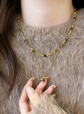 古婷金色虎眼石八芒星项链高级感