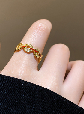 古婷金色微镶钱币开口戒指高级感