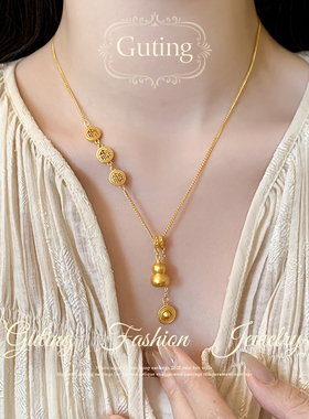 古婷轻奢小众沙金福字项链高级感