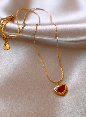 古婷红色爱心吊坠毛衣项链高级感