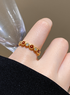 古婷金色锆石花朵开口戒指高级感