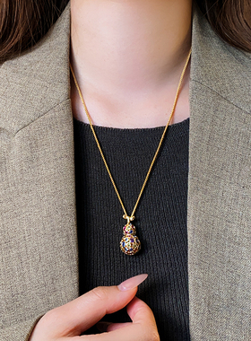 古婷彩色锆石葫芦吊坠项链高级感