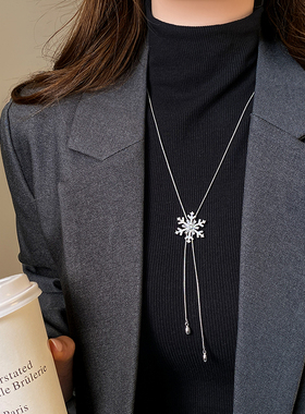 古婷金色满钻雪花吊坠项链高级感