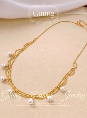 古婷法式金色蕾丝流苏项链高级感