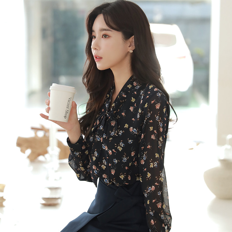 2022春季新款内搭加绒碎花雪纺衬衫 阔岩蕾丝衫/雪纺衫