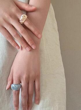 韩国复古小众设计古风亚克力戒指女夏季2025新款爆款食指独特指环