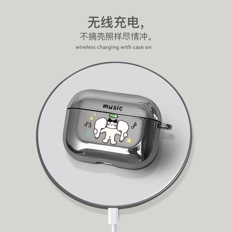 适用于airpods 4代透明耳机保护套airpods 3代可爱听音乐猫咪pro3代新款耳机套airpods pro2代无线蓝牙耳机套