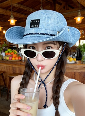 女夏牛仔渔夫帽大檐防晒大头围