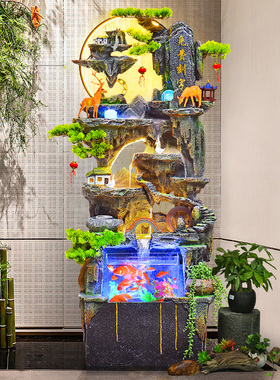 鱼缸假山流水摆件风水轮招财客厅办公室加湿器循环水高山喷泉落地