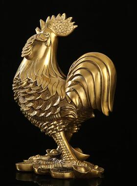 纯铜鸡摆件铜公鸡生肖金鸡大号金钱鸡家居客厅酒柜装饰品开业礼品