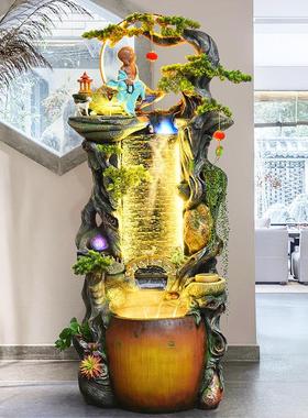 中式禅意假山田园流水喷泉景观招财送礼摆件根雕风水球客厅加湿器