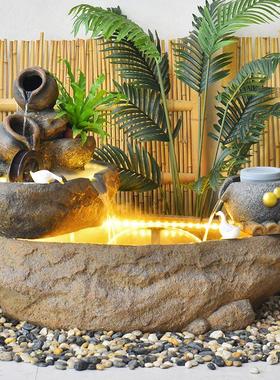 新中式户外假山流水喷泉庭院花园阳台景观水车轮招财鱼池造景摆件