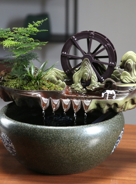 招财流水摆件循环水办公室开 业礼物创意家居客厅装饰玄关桌风