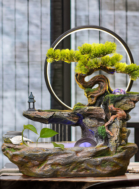 风水轮招财高山流水喷泉水车景观生财办公室假山水景循环水摆件