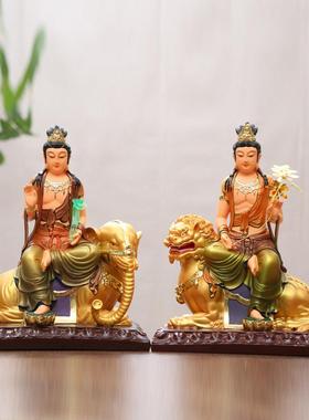 树脂文殊普贤菩萨佛像摆件华严三圣居家供奉文殊佛像普贤神像