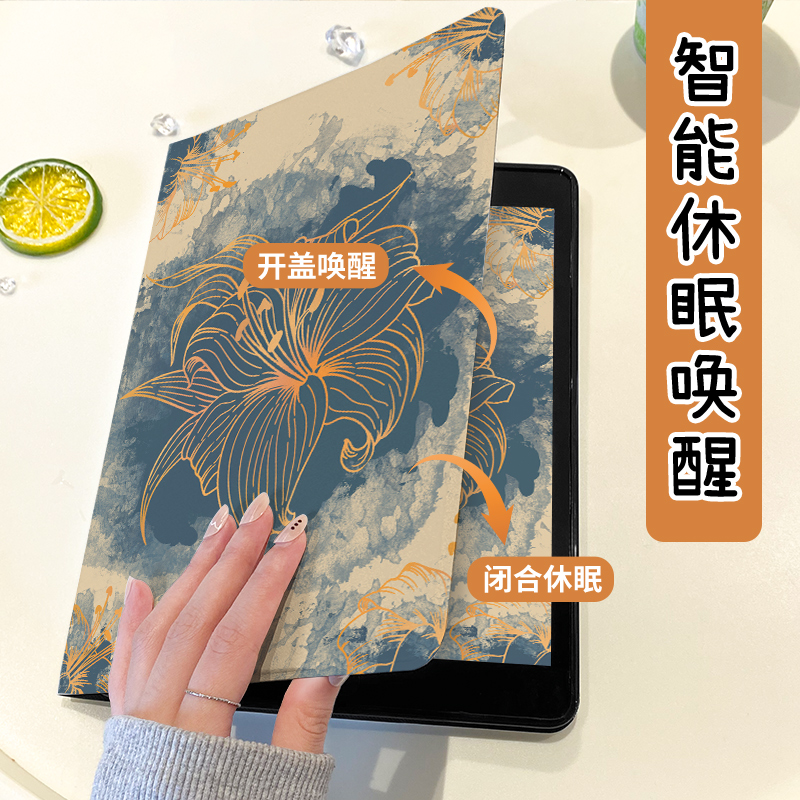 适用ipadair5保护套2022新款平板壳ipad9/10蚕丝纹书本mini6全包8防摔10.9寸pad油画日葵ipadpro2024桌面air6 - 图2