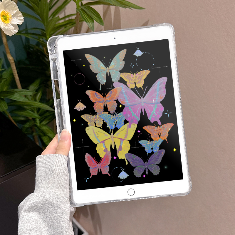 【送钢化膜】适用ipad10保护套2022新款air5/2平板壳mini6/4带笔槽第9代九2018透明pro11彩色蝴蝶苹果Air4软