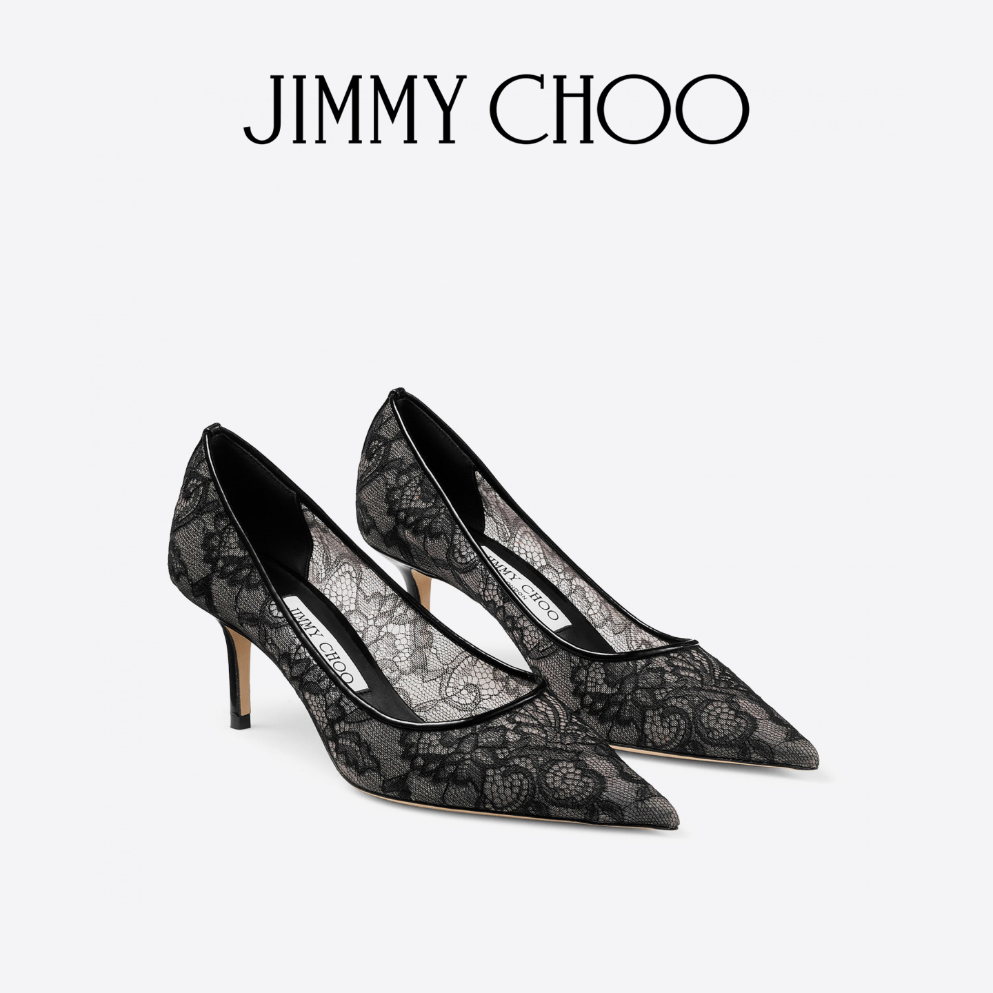 [2025冬季系列]JIMMY CHOO/LOVE 65 女士 黑色蕾丝高跟鞋 - 图0