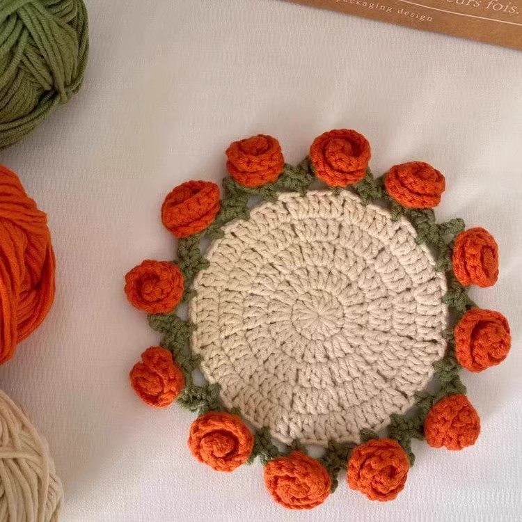 迷你玫瑰花束毯子杯垫毛线钩针手工diy编织材料包针织勾无聊解闷,淘宝优惠券,粉丝福利购,淘宝优惠卷