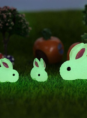 微景观摆件可爱动物卡通发光小兔子夜光萌兔园艺植物树脂配件