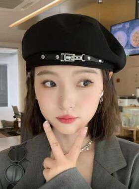 2024新款春秋韩系贝雷帽女款秋冬气质黑色小头蓓蕾男士大头围帽子