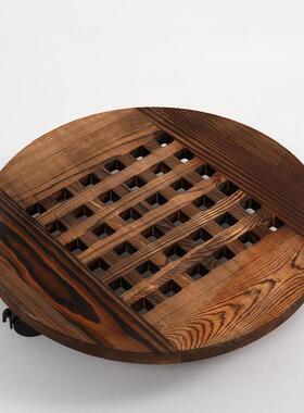 花盆托盘万向轮碳化防腐木长方形圆形实木带滚轮移动花盘底座花托