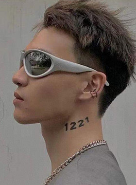 新款银白色椭圆小框户外骑行墨镜