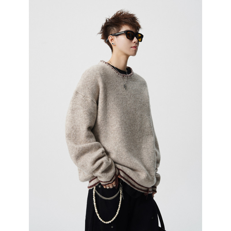 1997邮政局GOODBAI屌丝文艺男Anniehall宽松大码慵懒风针织衫毛衣 - 图1