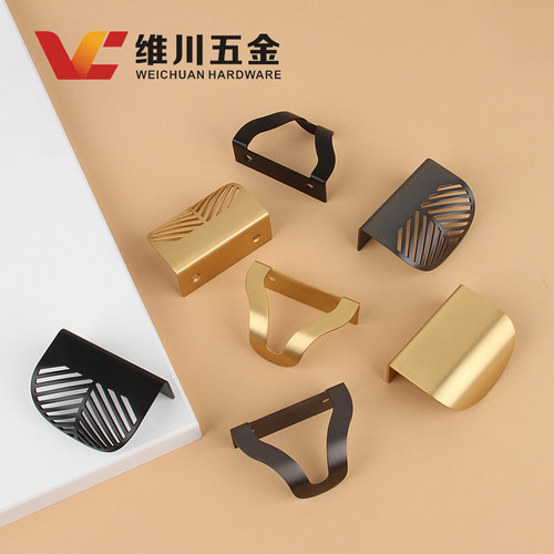 纯铜隐形拉手免打孔光板树叶橱柜衣柜门北欧现代轻奢叶子隐藏把手 - 图2