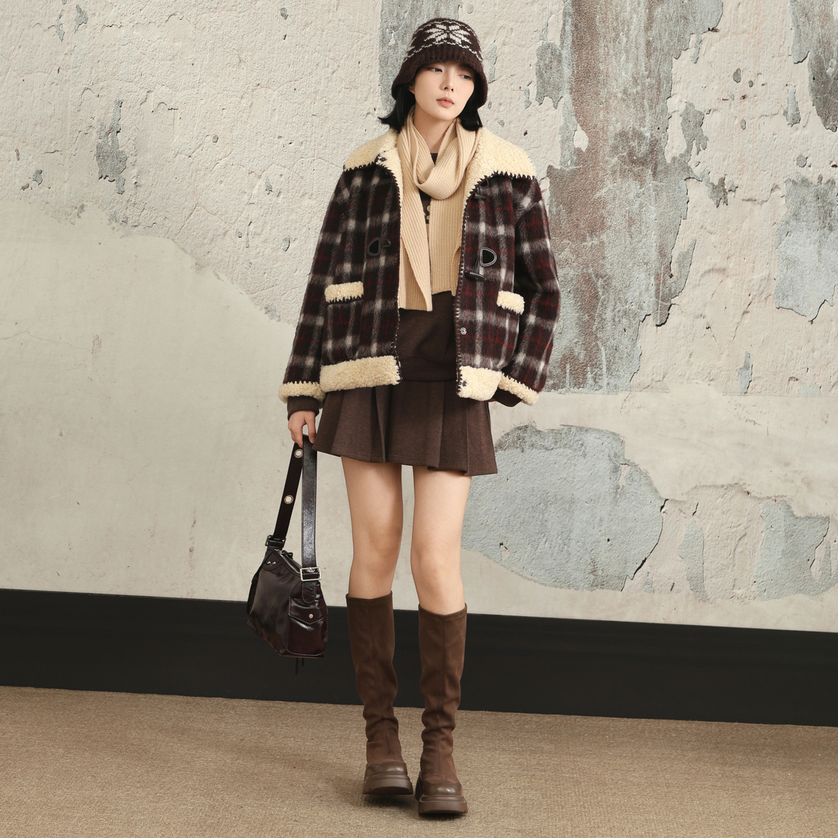 西町村屋学院感外套女装2025冬新款复古格纹贝壳绣上衣XHAD10203 - 图2