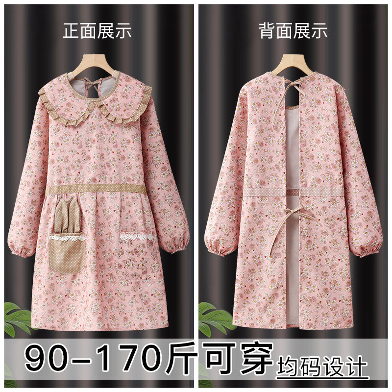 长袖纯棉家用厨房做饭新款帆布围裙 洗士多家居围裙