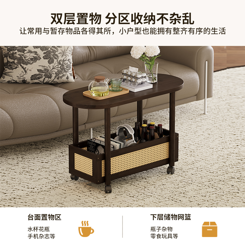 客厅复古小推车移动创意置物架沙发边几茶几零食收纳架子2025新款 - 图0