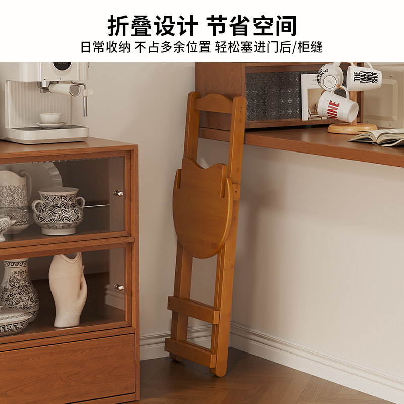 竹木折叠高脚椅家用餐椅休闲吧台椅靠背椅带脚踏宿舍简约厨房椅子 - 图1