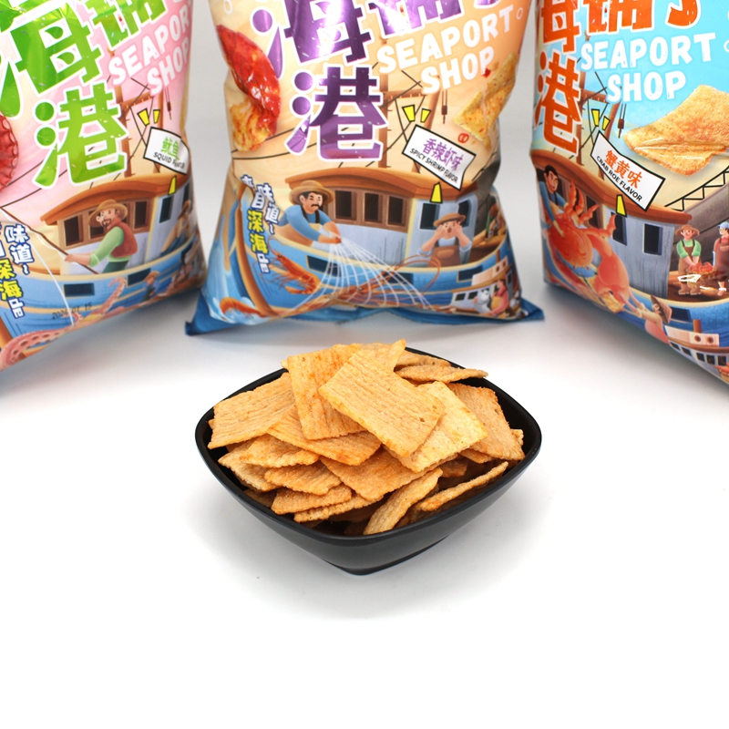 嵩山海港铺子锅巴膨化休闲食品鱿鱼味香辣虾味蟹黄味解馋小吃零食 - 图1