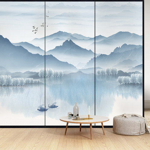 磨砂贴膜新中式山水玻璃贴纸客厅推拉门窗户防窥防走光透光不透明 - 图2