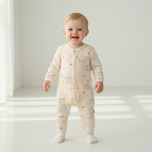 小猪大卫新生婴儿纯棉连体衣男女宝可爱哈衣长袖春秋印花爬服