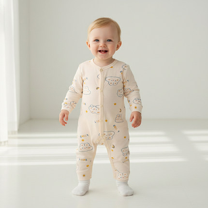 小猪大卫新生婴儿纯棉连体衣男女宝可爱哈衣长袖春秋印花爬服